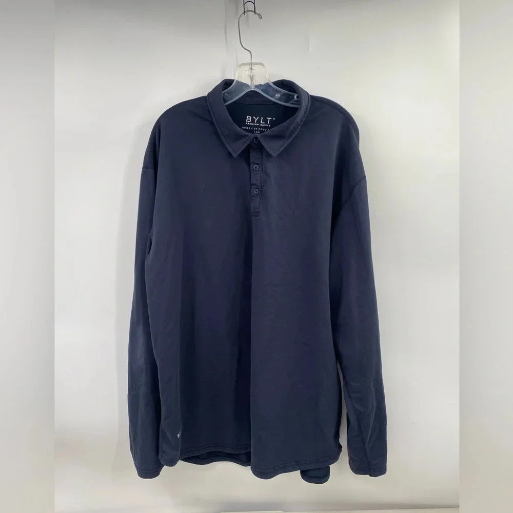 BYLT Drop Cut L/S Polo Shirt  Performance Athleisure Blue 2XL Stretch Mens